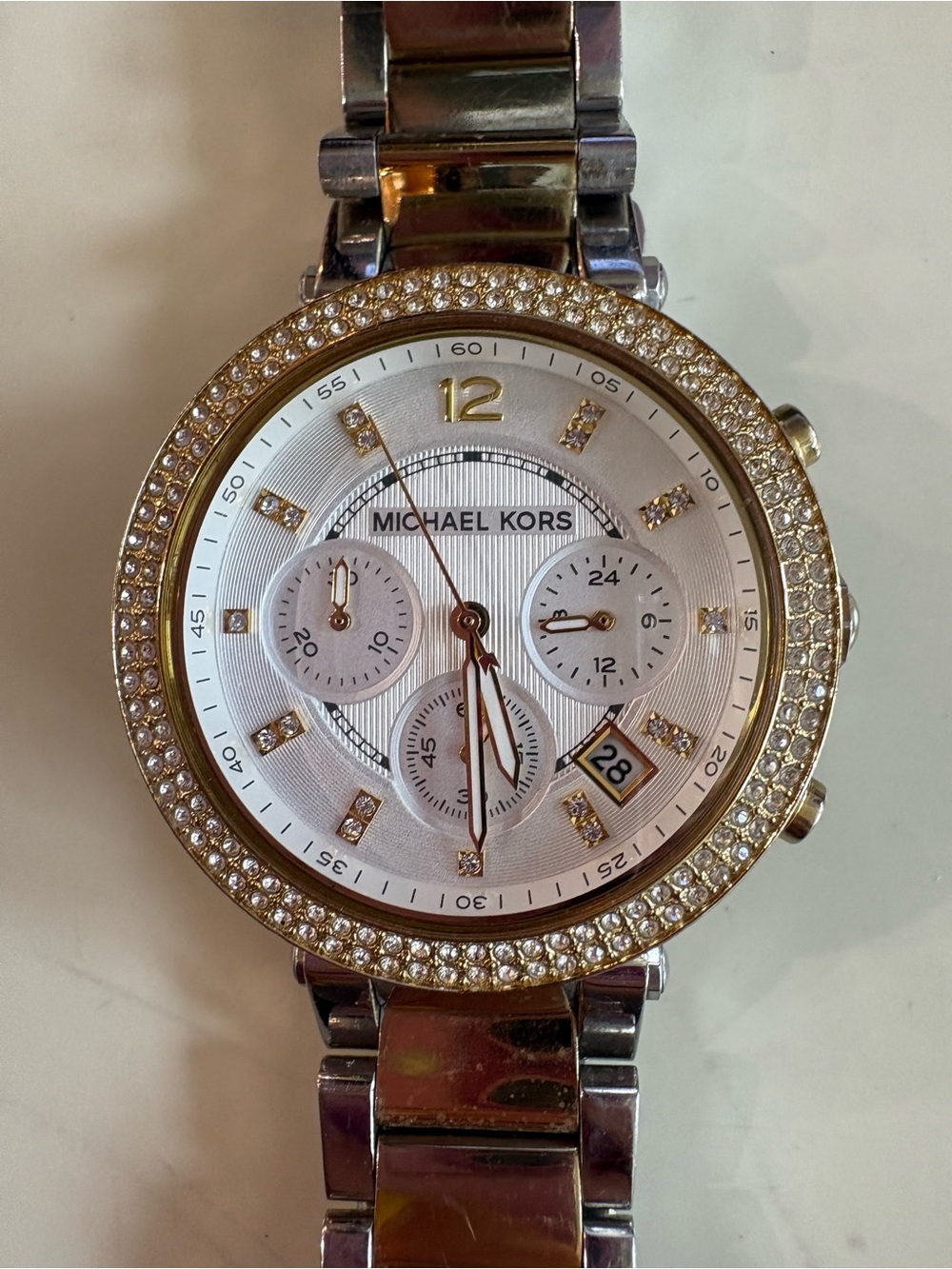 Michael Kors Two-Tone Crystal-Accented Women's Chronograph Watch NEEDS BATTERY